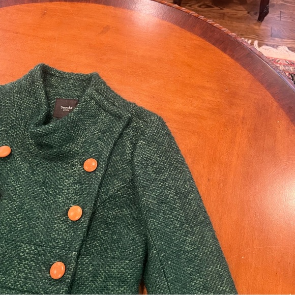 Smythe Les Vestes Double Breasted Tweed Funnel Neck Blazer 8 Virgin Wool Green - Picture 8 of 16